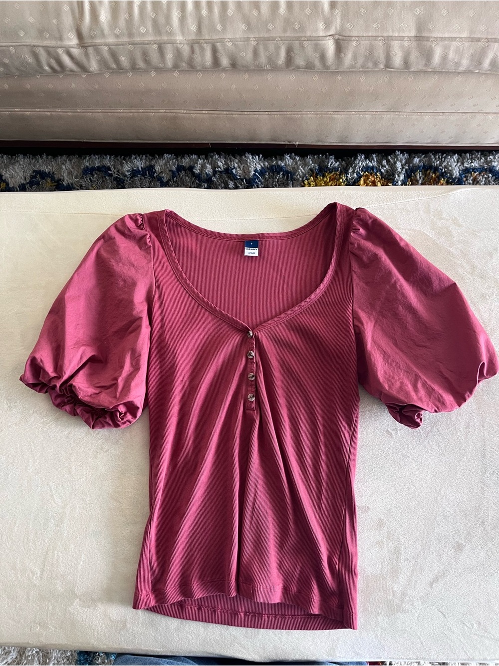Old Navy Short Puff Sleeve Button-Front Top — Rose Pink